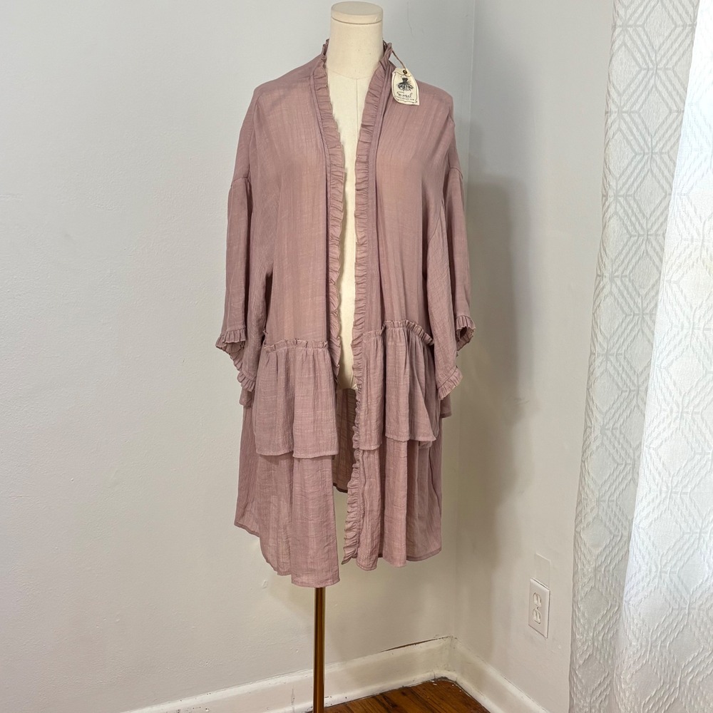 Easel Kimono Cardigan Boho Ruffle Tiered Coastal Cowgirl Lagenlook Chic Women L